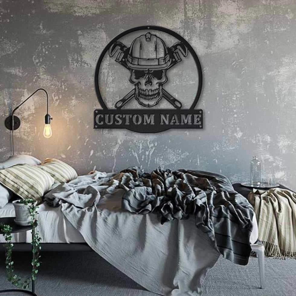 Personalized Skull Plumbing Metal Sign Art, Custom Skull Plumbing Monogram Metal Sign, Plumbing Gifts Funny, Hobbie Gift, Job Gift, Laser Cut Metal Signs Custom Gift Ideas