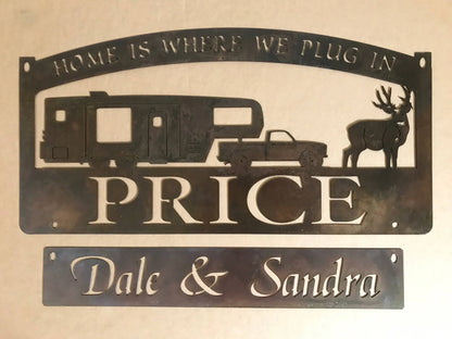 Personalized, Metal Sign With Camper And Pickup Truck And Buck, Metal Wall Art, Metal House Sign, Metal Laser Cut Metal Signs Custom Gift Ideas