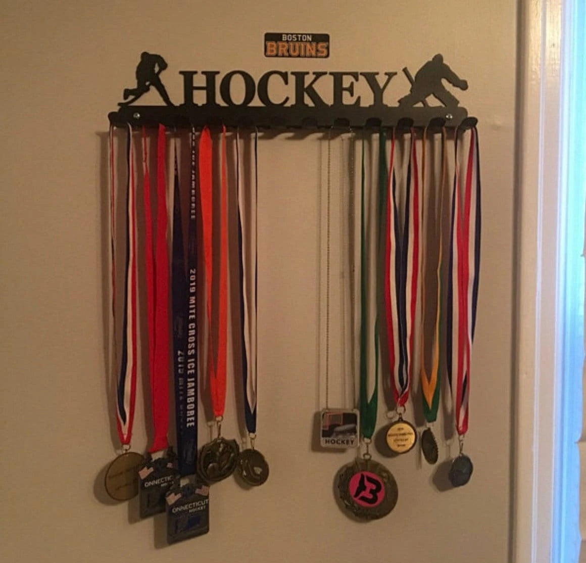 Hockey Custom Name Medal Hanger Holder Display Rack 12 Hooks, Cut Metal Sign, Metal Wall Art Laser Cut Metal Signs Custom Gift Ideas