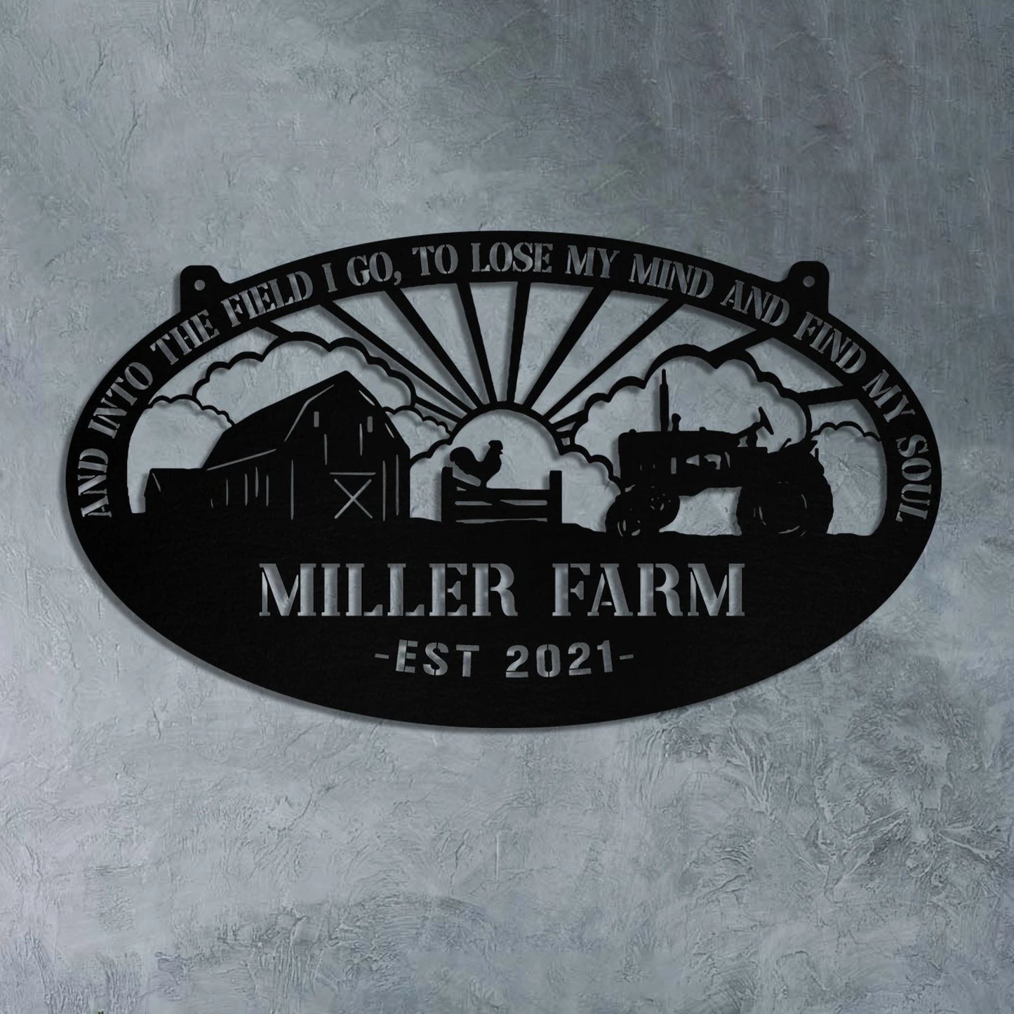 Personalized Metal Farm Sign Barn Rooster Tractor Monogram Custom Outdoor Farmhouse Entry Road Front Gate Wall Decor Gift