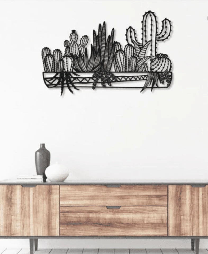 Cactus Natural Metal House Sign