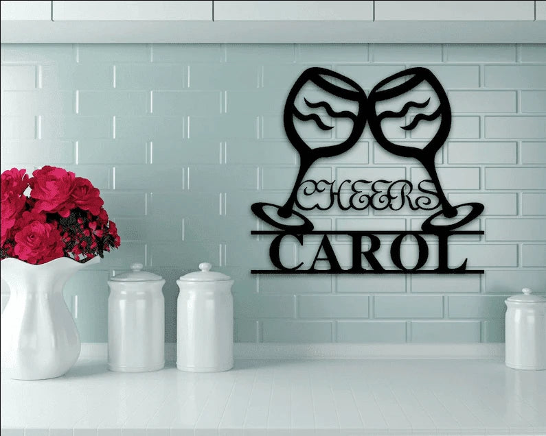 Two wine glasses cheers personalized Metal House Sign Laser Cut Metal Signs Custom Gift Ideas
