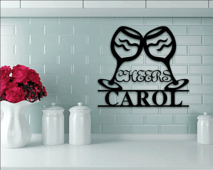 Two wine glasses cheers personalized Metal House Sign Laser Cut Metal Signs Custom Gift Ideas