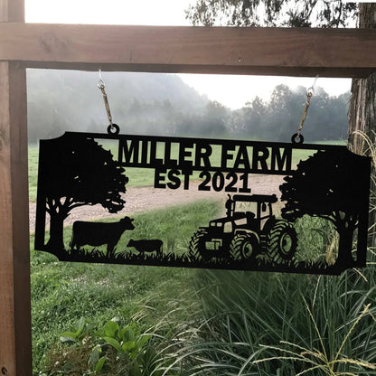 Personalized Metal Farm Sign Cow Tractor Monogram, Custom Outdoor Farmhouse, Front Gate Laser Cut Metal Signs Custom Gift Ideas