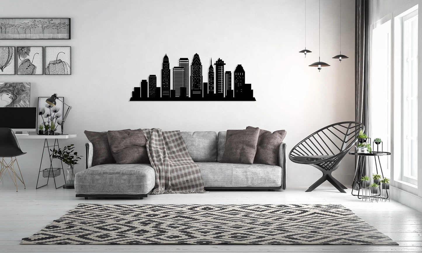 Philadelphia City Silhouette Metal Wall Art, Metal Wall Decor, Housewarming Gift, Home Office Living Room Decor, Wall Hangings,, Metal Laser Cut Metal Signs Custom Gift Ideas