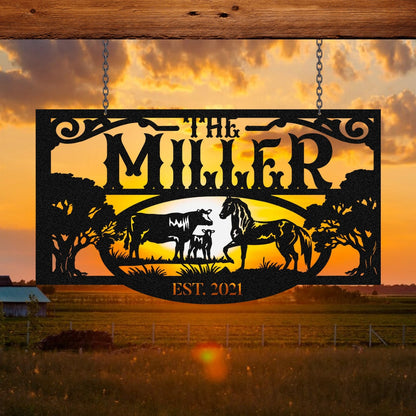 Personalized Metal Farm Sign Horse Cow, Custom Outdoor Farmhouse, Ranch Wall Decor Art Gift Laser Cut Metal Signs Custom Gift Ideas