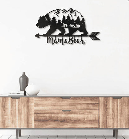 Mama Bear With 3 kids Metal House Sign