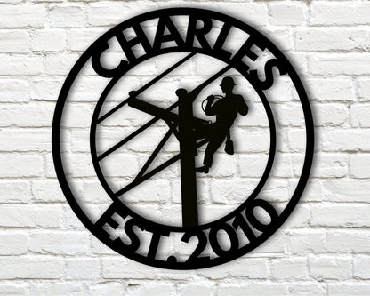 Personalized Lineman Gift, Front Door Wreath, Personalized Last Name Sign, Lineman Sign, Family Name Sign, Construction Lineman Sign, Laser Cut Metal Signs Custom Gift Ideas