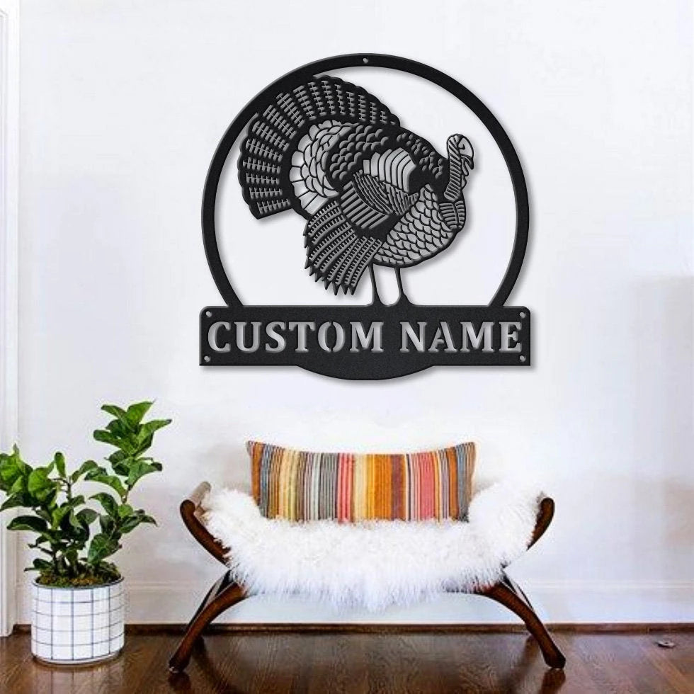 Personalized Turkey Bird Monogram Metal Sign Art , Custom Turkey Bird Metal Sign, Animal Lover Sign Decoration For Living Room Laser Cut Metal Signs Custom Gift Ideas