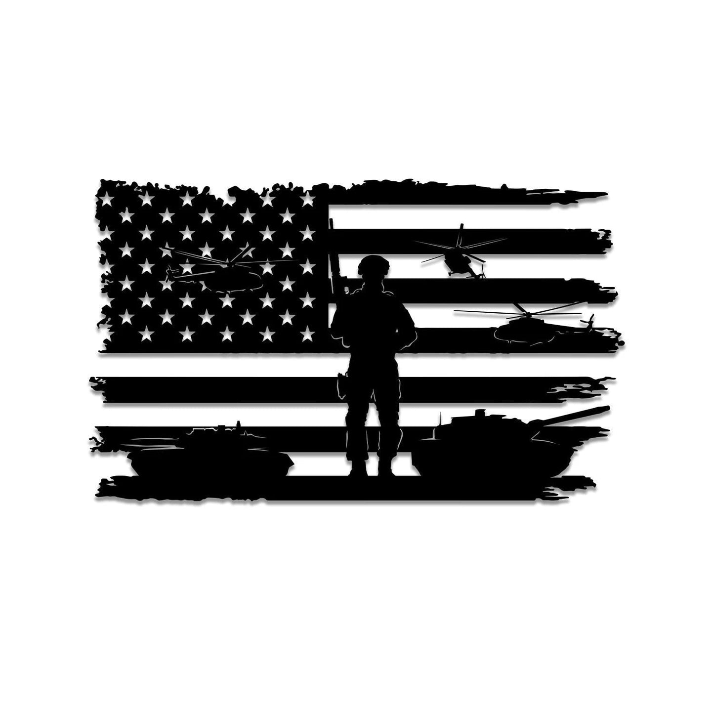 Soldier Tank Helicopter American Flag Veteran Metal Art, Patriot Day Gift, Metal Laser Cut Metal Signs Custom Gift Ideas