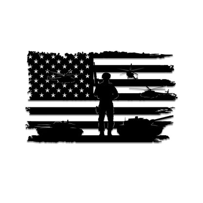 Soldier Tank Helicopter American Flag Veteran Metal Art, Patriot Day Gift, Metal Laser Cut Metal Signs Custom Gift Ideas