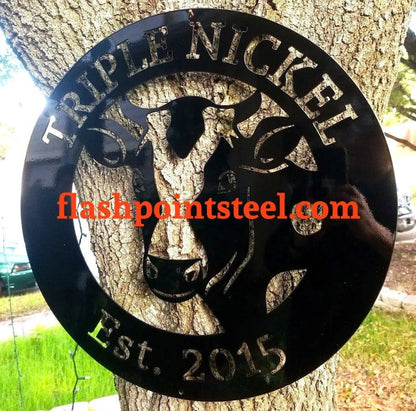 Personalized Cow Farm Sign, Farmhouse Established, Family Name Sign, Wall Decor, Silhouette Farm. Plasma Cut Steel Sign ,steel Art Laser Cut Metal Signs Custom Gift Ideas
