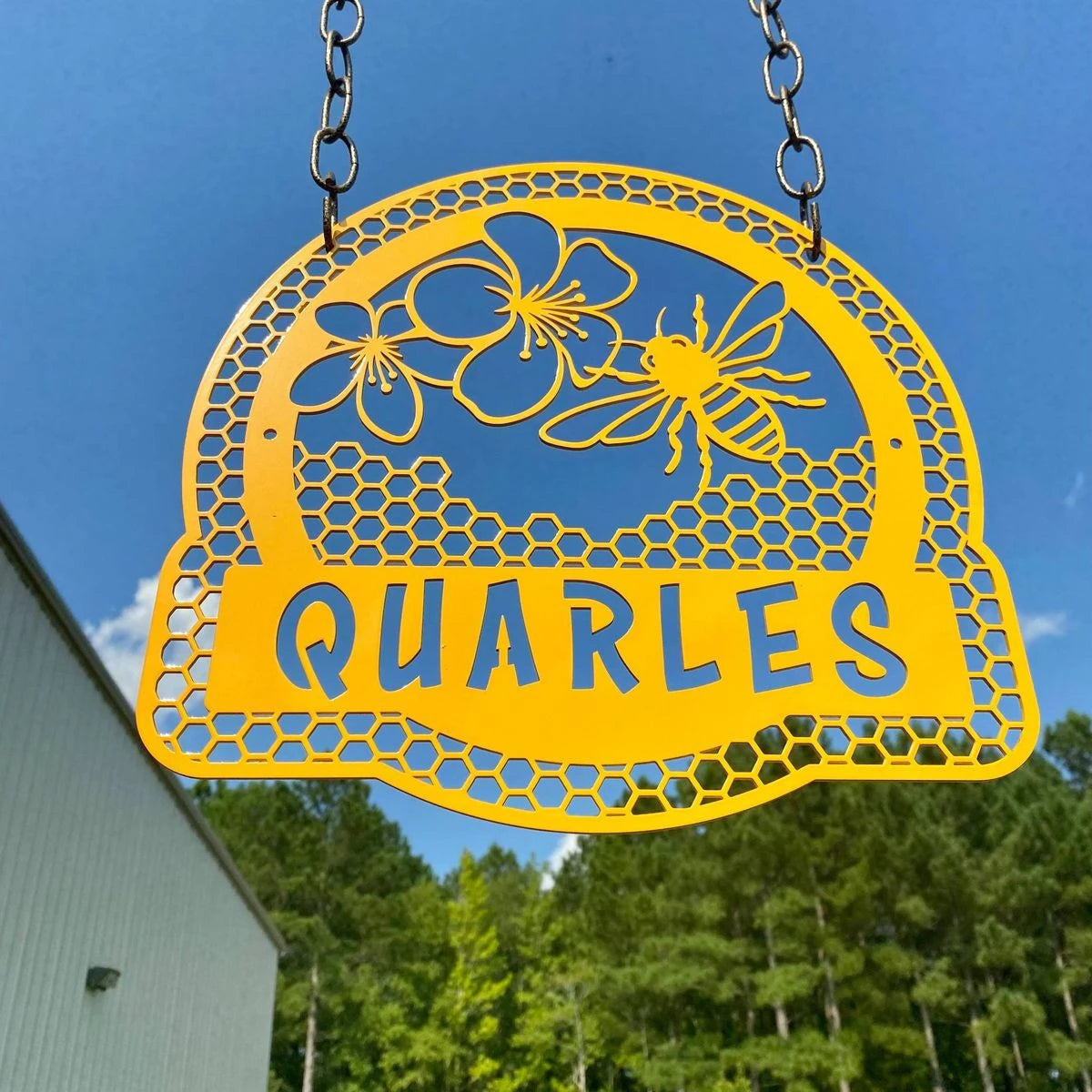 Honey Bee Honey Comb Name Sign, Cut Metal Sign, Metal Wall Art, Metal House Sign Laser Cut Metal Signs Custom Gift Ideas