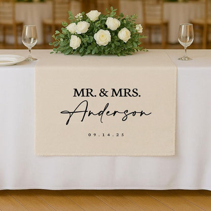 Wedding Table Runner, Personalized Last Name Sign, Custom Linen Wedding Banner, Sweetheart Table Decor, Wedding Reception ...
