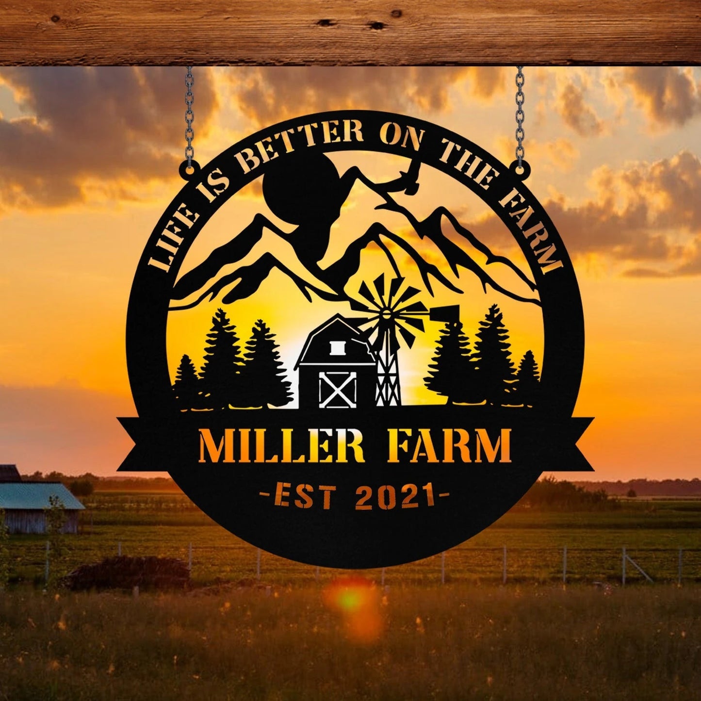 Personalized Metal Farm Sign Barn Monogram Custom Outdoor Farmhouse Entry Road Front Gate Wall Decor Gift