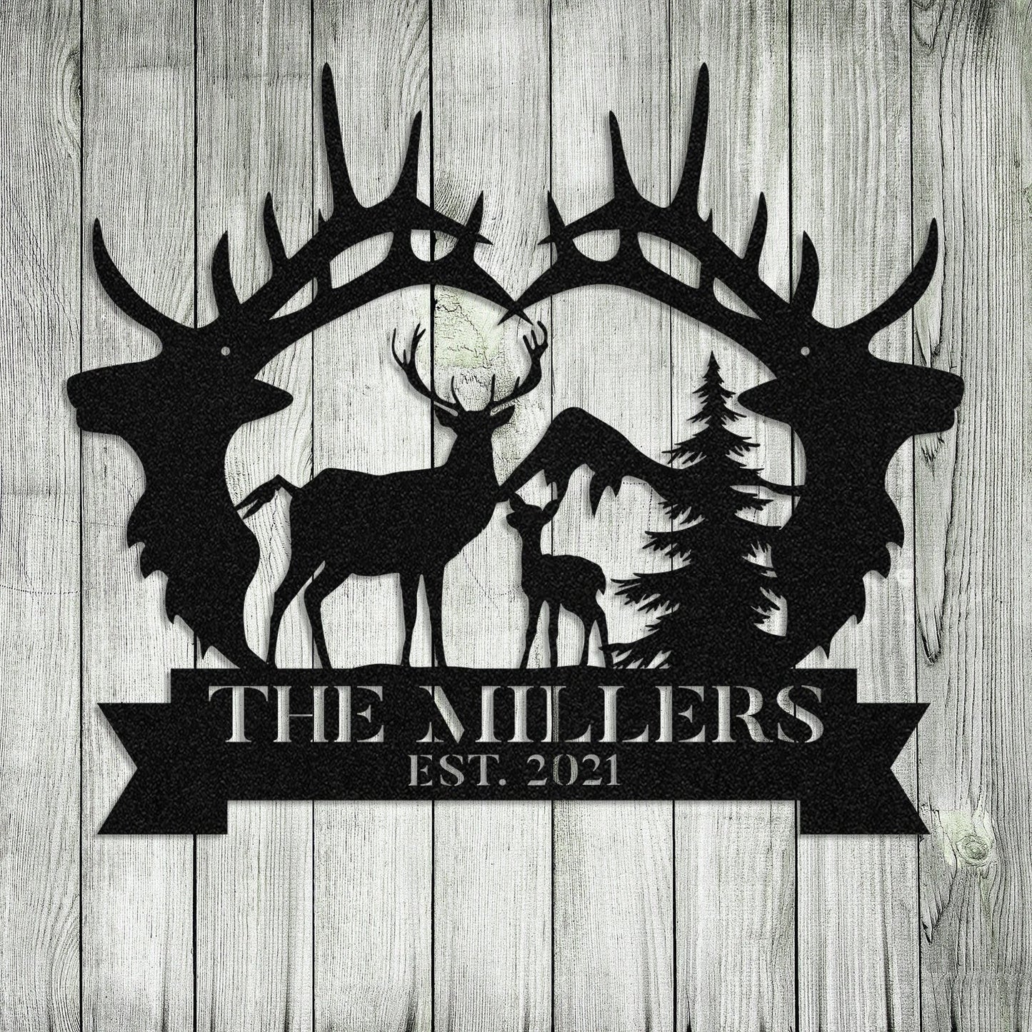 Personalized Family Name Deer Fawn Hunting Metal Sign Monogram, Metal Laser Cut Metal Signs Custom Gift Ideas