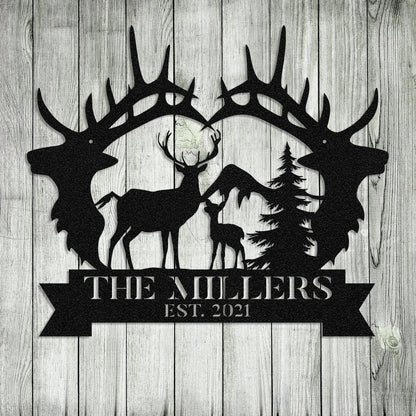 Personalized Family Name Deer Fawn Hunting Metal Sign Monogram, Metal Laser Cut Metal Signs Custom Gift Ideas