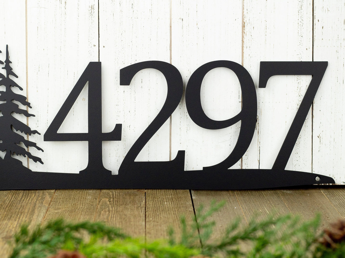 Rustic Metal House Number Metal Sign Custom Sign Pine Tree House Numbers Outdoor Sign Address 4 Digit Only