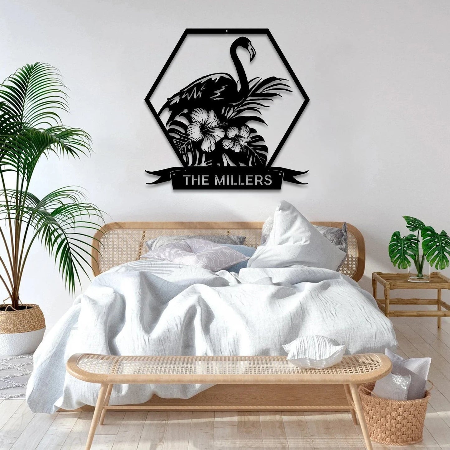 Custom Name Floral Flamingo Metal Art, Beach House Decor Laser Cut Metal Signs Custom Gift Ideas