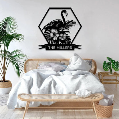 Custom Name Floral Flamingo Metal Art, Beach House Decor Laser Cut Metal Signs Custom Gift Ideas