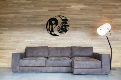 Yin Yang 2PCS Metal Wall Decor, City & Forest, Metal Wall Art, Housewarming Gift, Home Decor, Office Decor,, Metal Laser Cut Metal Signs Custom Gift Ideas