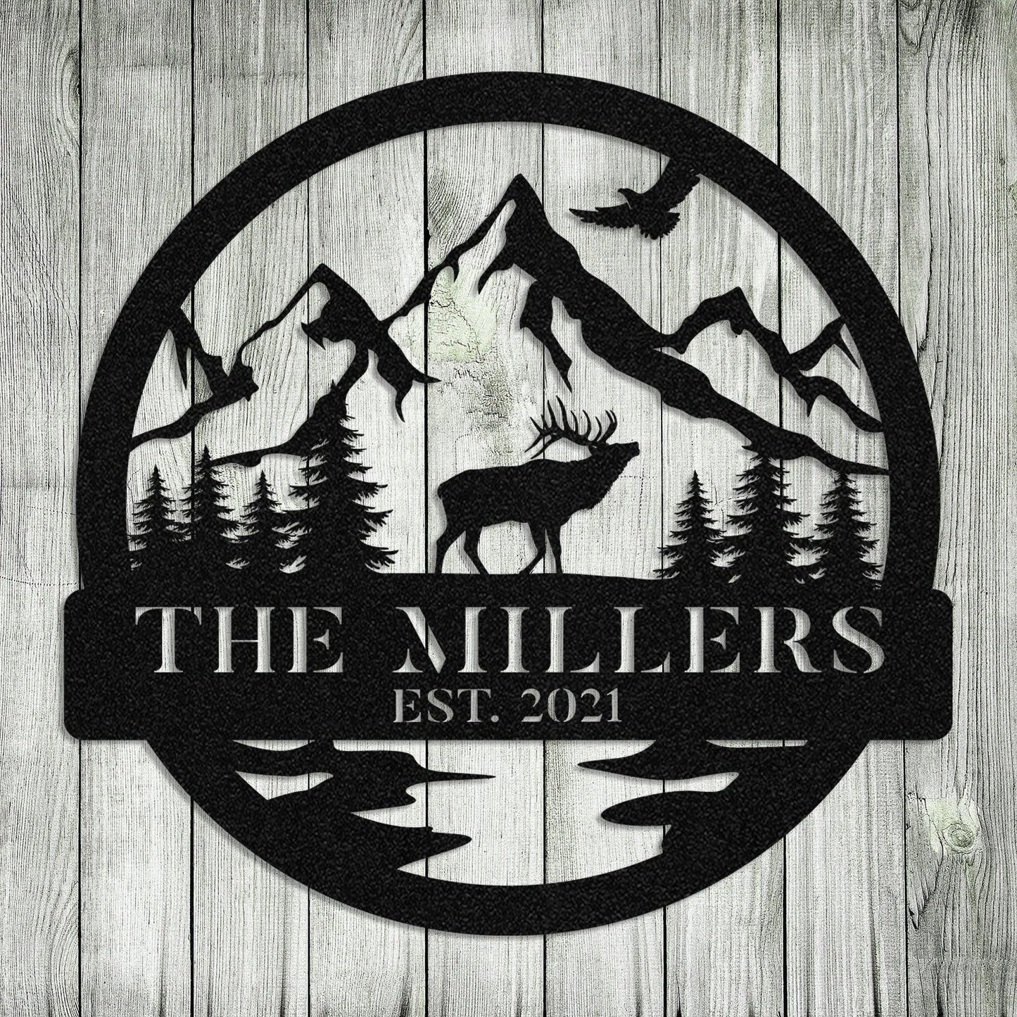 Personalized Family Name Elk Deer Hunting Metal Sign, Metal Laser Cut Metal Signs Custom Gift Ideas