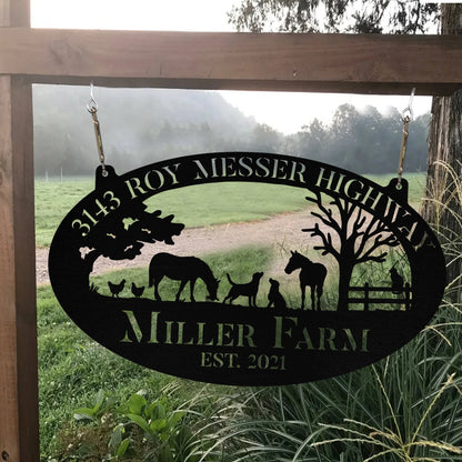Personalized Metal Farm Sign Horse Dog Chicken Cat Monogram Custom Outdoor Farmhouse Ranch Stable Wall Decor Art Gift