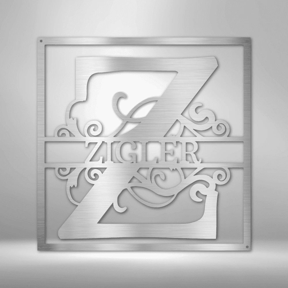 Personalized Split Square Monogram Steel Art Wall Dcor Metal Name Sign Laser Cut Metal Signs Custom Gift Ideas