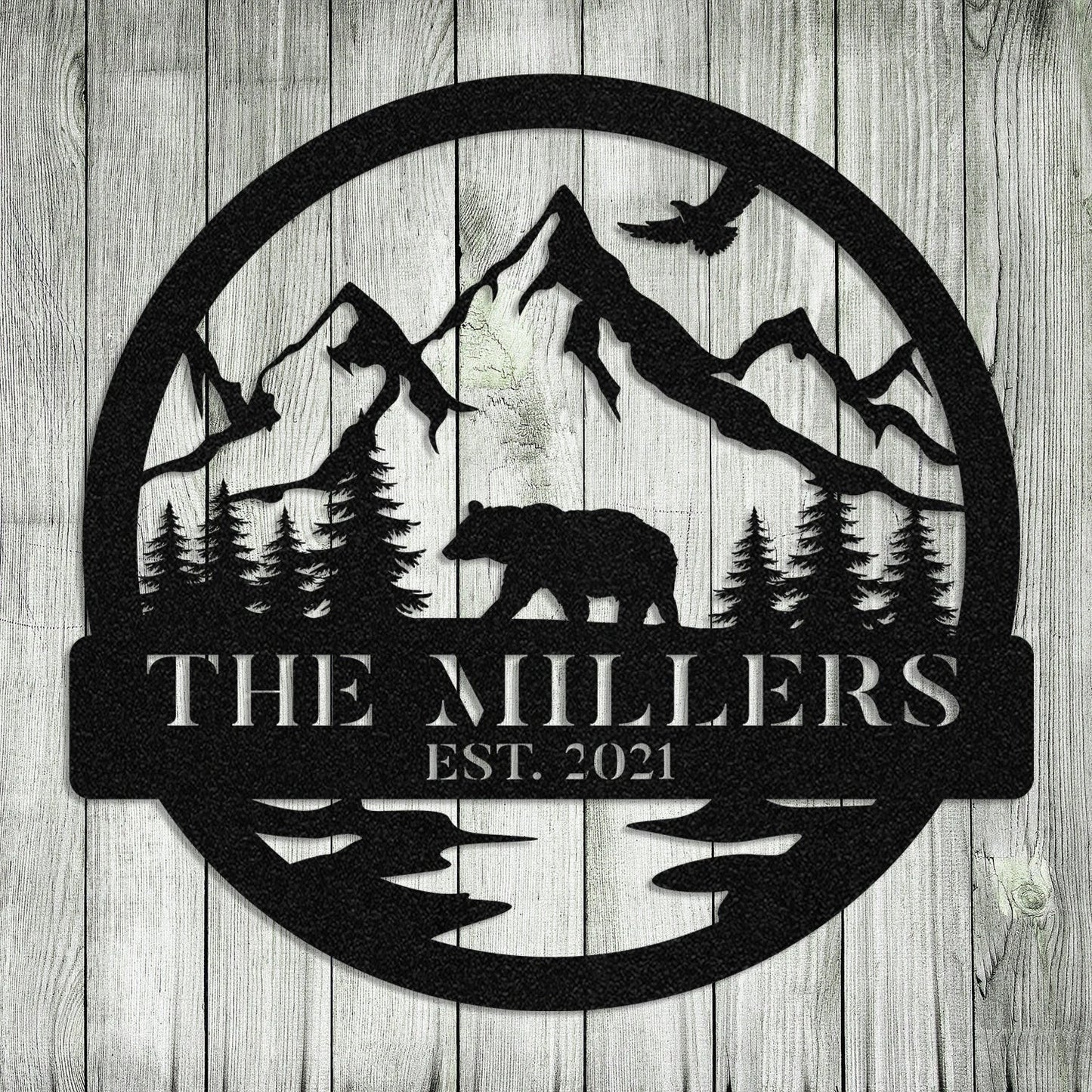 Personalized Family Name Date Bear Hunting Hunter Metal Sign Monogram Custom Outdoor Cabin Lodge Camp Wall Decor Art Gift For Him Dad