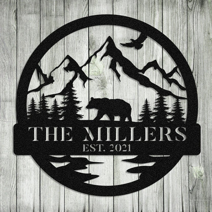 Personalized Family Name Date Bear Hunting Hunter Metal Sign Monogram Custom Outdoor Cabin Lodge Camp Wall Decor Art Gift For Him Dad
