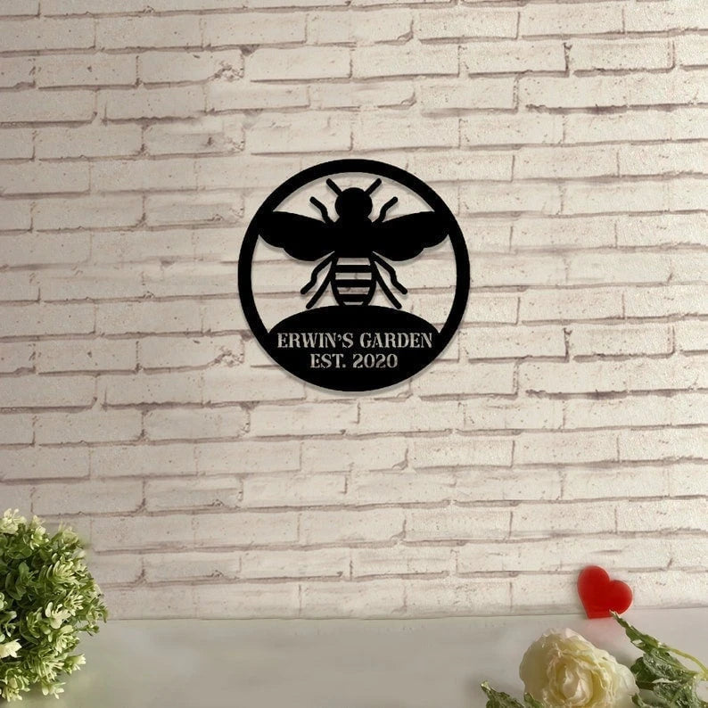 Bee Garden Laser Cut Metal Sign Bee Keepers Personalized Metal Bee Sign Bee Monogram Wall Hanging Gardening Decor