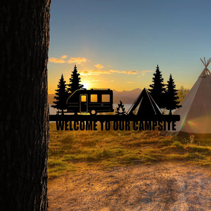 Personalized Camping Metal Tree Stake, Campsite Art Laser Cut Metal Signs Custom Gift Ideas