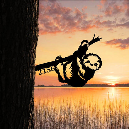 Custom Address Sloth Metal Tree Stake, Funny Metal Art, Garden Decor Laser Cut Metal Signs Custom Gift Ideas