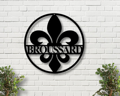 Fleur De Lis Personalized Family Name Sign Housewarming Gift Door Hanger Wedding Gift Metal Sign Fathers Day Gift Last Name Sign, Laser Cut Metal Signs Custom Gift Ideas