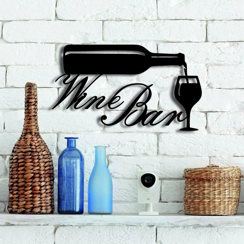 Wine bar bottle and glasses Cut Metal Sign Laser Cut Metal Signs Custom Gift Ideas
