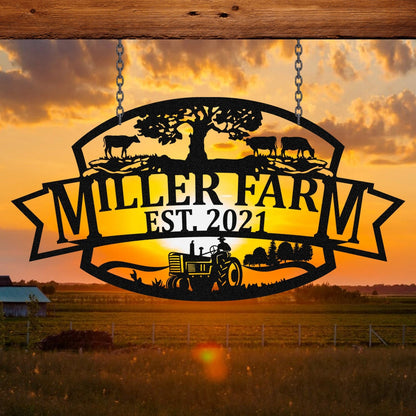 Personalized Metal Farm Sign Cow Tractor Monogram, Metal Laser Cut Metal Signs Custom Gift Ideas