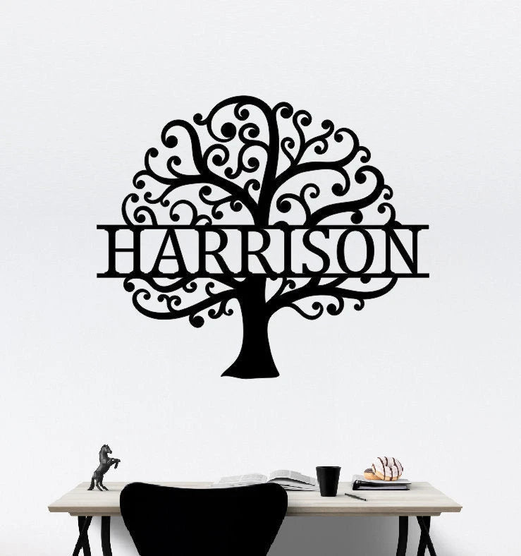Personalized Family Name Tree Of Life Sign, Metal Wall Decor, Monogram Name Sign, Home Decor, Personalized Tree Of Life Decor, Laser Cut Metal Signs Custom Gift Ideas