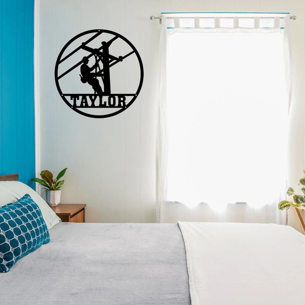 Lineman Last Name Metal Sign Lineman Gift Lineman Sign Personalized Lineman Christmas Gift Custom Metal Sign Door Hanger