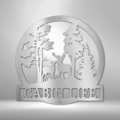 Personalized Deer in the Woods Steel Art Wall Decor Metal Name Sign Laser Cut Metal Signs Custom Gift Ideas