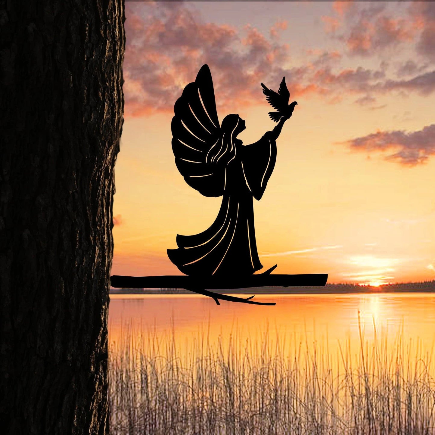 Angel Tree Stake, Tree Metal Sign, Outdoor Decor Laser Cut Metal Signs Custom Gift Ideas