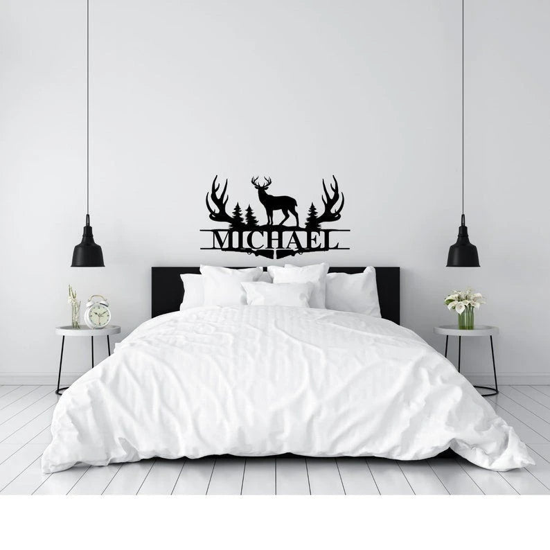 Deer Antler Name Sign Hunting Personalized Family Name Metal Sign Wedding Gift Birthday Gift Metal Monogram Sign Perso