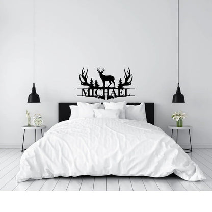 Deer Antler Name Sign Hunting Personalized Family Name Metal Sign Wedding Gift Birthday Gift Metal Monogram Sign Perso