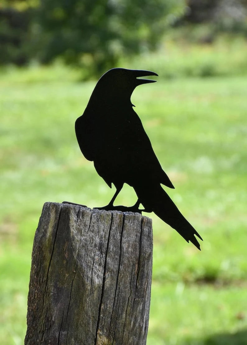 Raven Crow Metal Bird Yard Garden Art - Back View - free Shipping - Great Gift