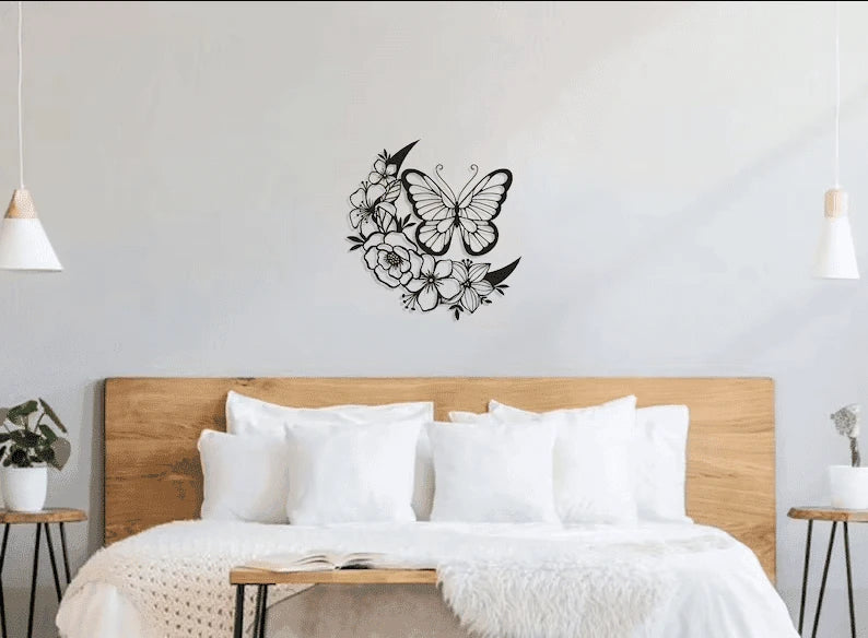 Butterfly And Floral Moon Cut Metal Sign Laser Cut Metal Signs Custom Gift Ideas