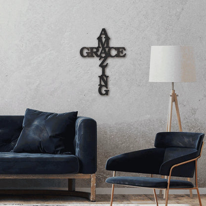 Amazing Grace Cross Script Steel Art Wall Decor Metal Sign Laser Cut Metal Signs Custom Gift Ideas
