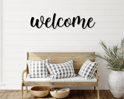 Welcome Metal Word Art Cursive Script Word Sign Rustic Metal Welcome Sign Farmhouse Decor Housewarming Word Art