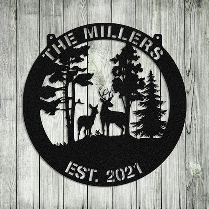 Personalized Family Name Date Deer Doe Hunting Metal Sign Monogram, Custom Outdoor Cabin, Lodge, Camp, Metal Laser Cut Metal Signs Custom Gift Ideas