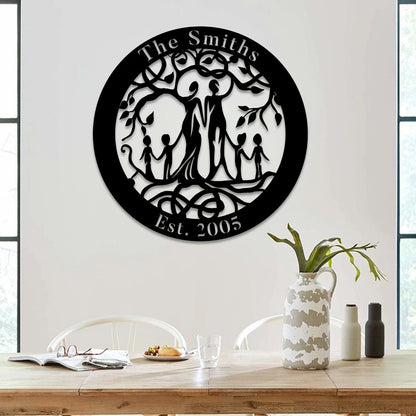 Personalized Husband, Wife And Kids Tree Of Life Metal Sign Laser Cut Metal Signs Custom Gift Ideas