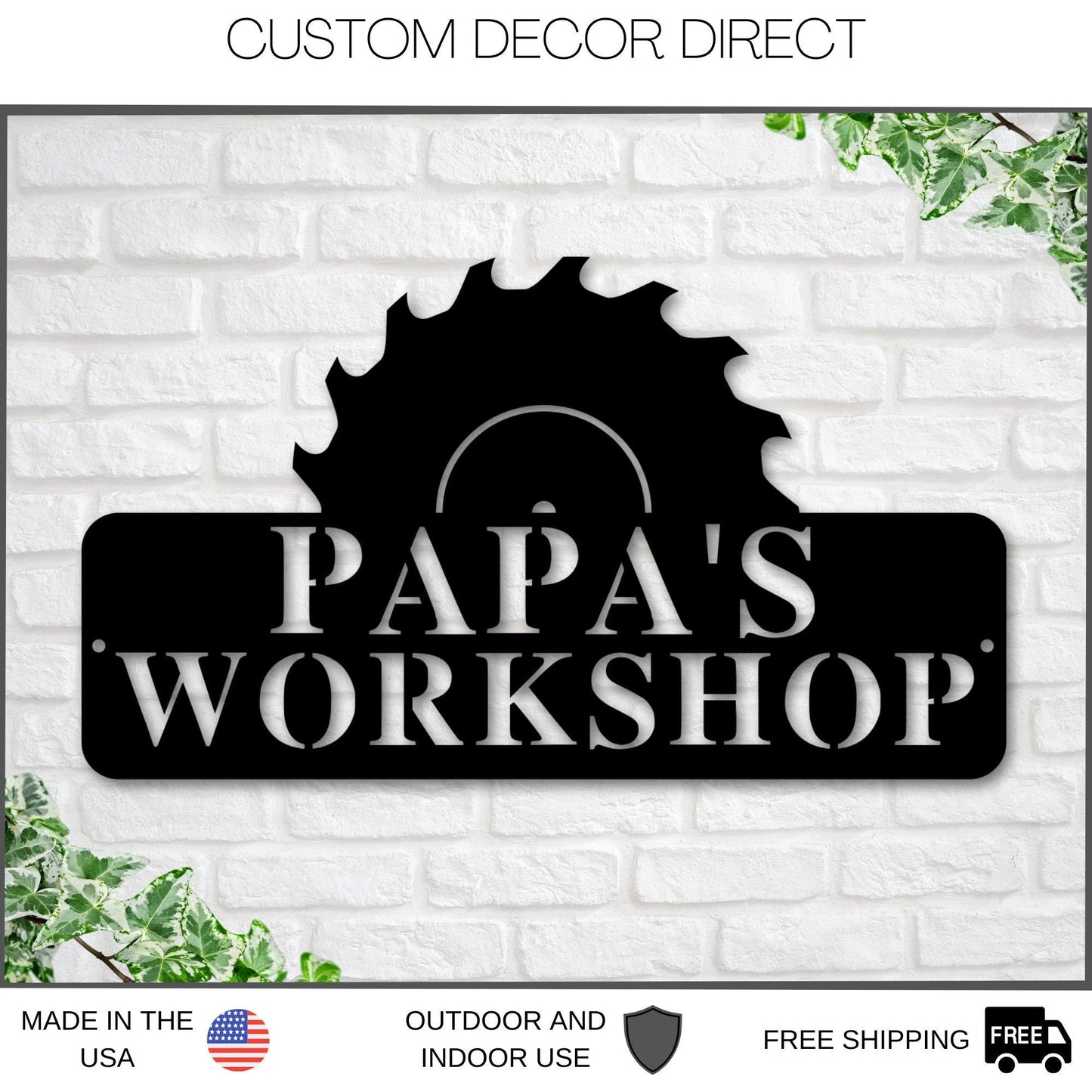 Papa's Workshop Sign In A Saw Blade, Crescent Wrench & Hammer Art, Gifts For Papa, Woodworker Sign, Custom Workshop Sign, Gift For Papa Laser Cut Metal Signs Custom Gift Ideas-2