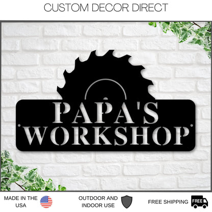 Papa's Workshop Sign In A Saw Blade, Crescent Wrench & Hammer Art, Gifts For Papa, Woodworker Sign, Custom Workshop Sign, Gift For Papa Laser Cut Metal Signs Custom Gift Ideas-2